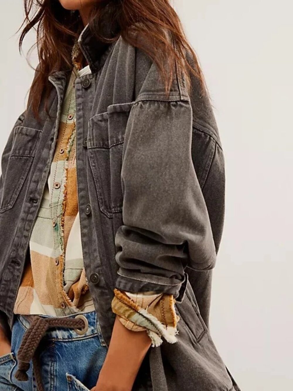 Free People Madison City Twill Denim Oversized Jacket - Picture 2 of 4